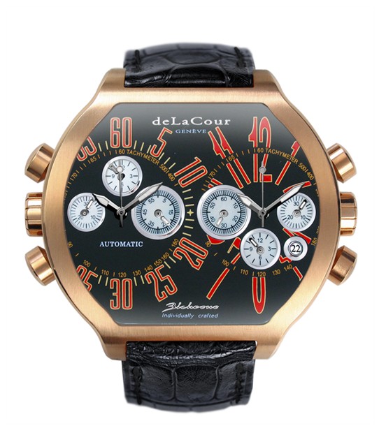 Replica DeLaCour BiChrono S2 Rose Gold Black and Red WAPG0158-0982 Replica Watch